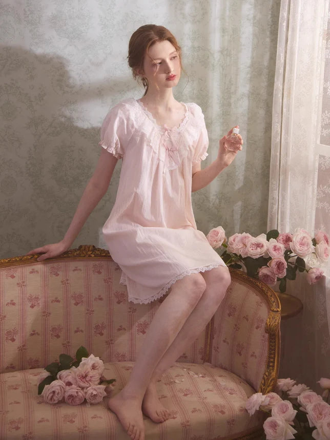 Romantic Lace-Trimmed Cotton Nightgown