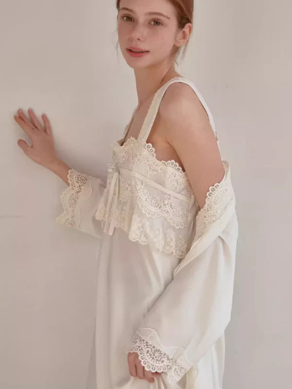 Ivory Elegance Lace Nightgown Set