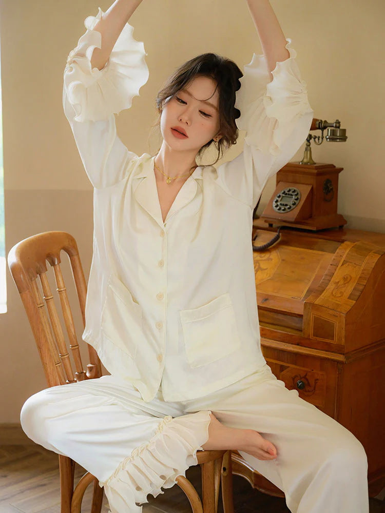Elegant Ruffle Accent Pajama Set