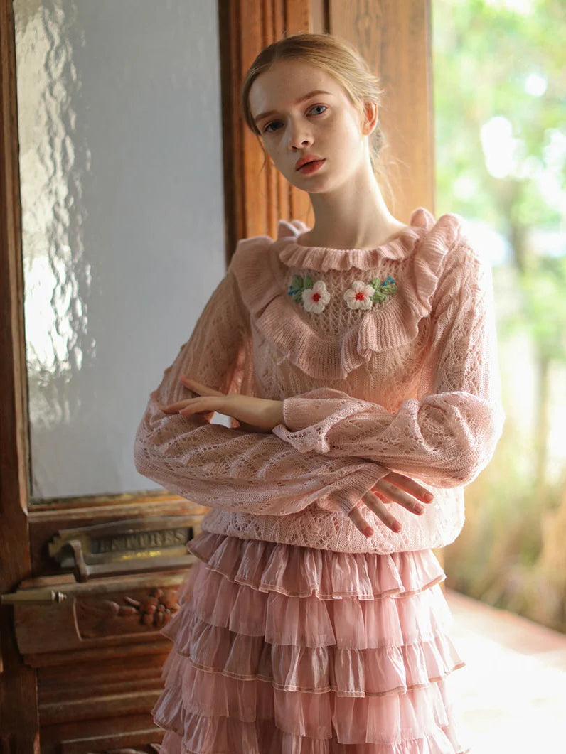 Delicate Blossom Lace Knit Sweater