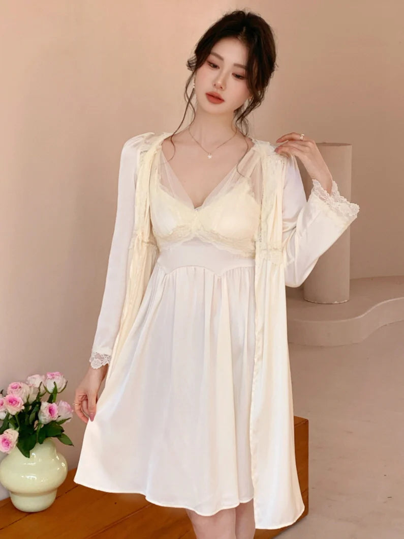 Ethereal Lace Cream Nightdress Set
