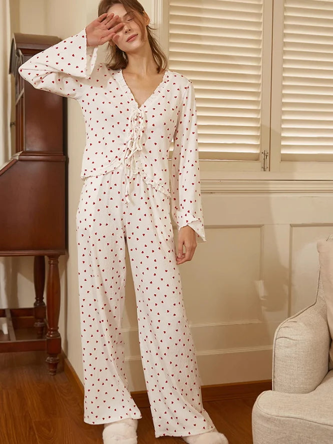Romantic Heart Print Pajama Set
