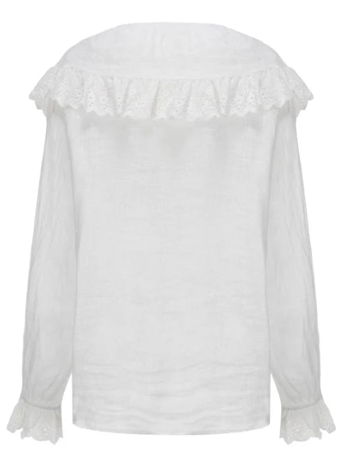 Romantic Broderie Ruffle Collar Blouse