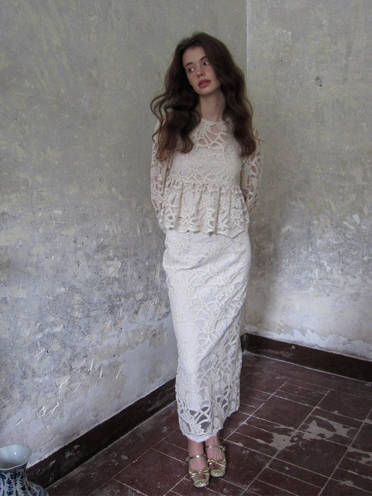 Vintage Lace Peplum Top & Skirt
