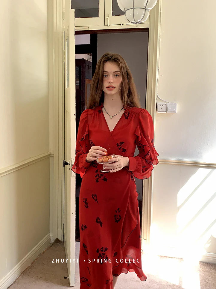 Scarlet Bloom Vintage Wrap Dress