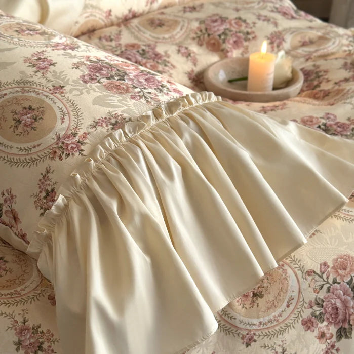Vintage Cotton Embroidered Lace Bedding Set