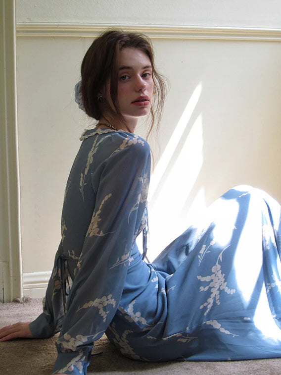 Blue Floral Retro Maxi Dress