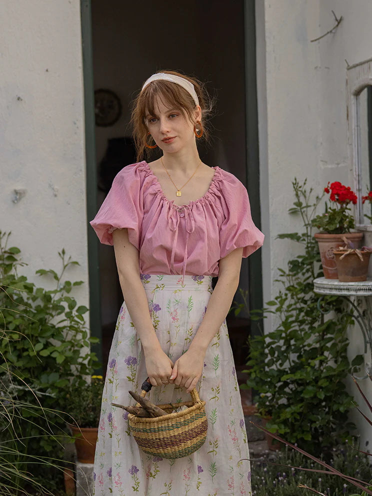 Olivia's Pink Puff-Sleeve Summer Blouse