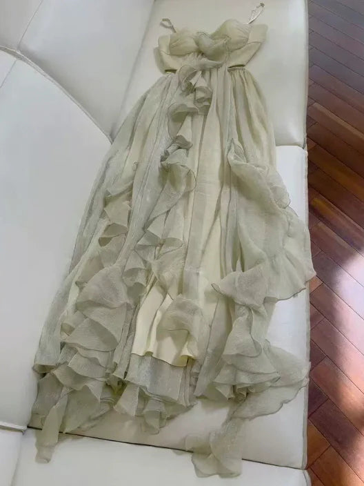 Sage Whisper Ruffle Chiffon Dress