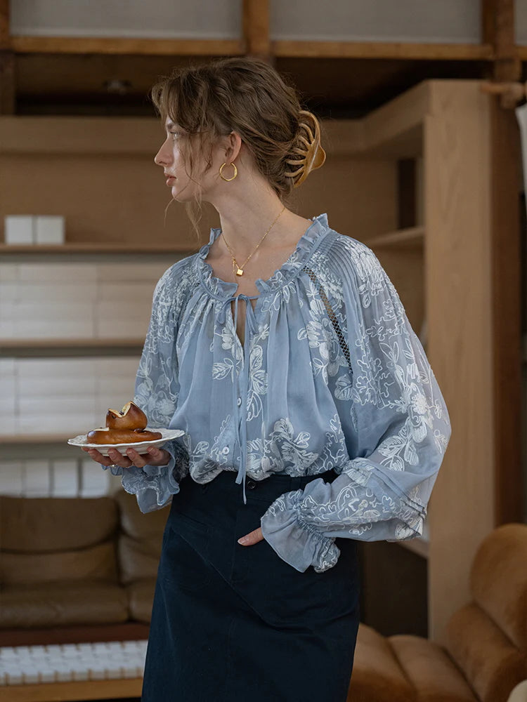 Vintage Embroidered Sheer Blouse