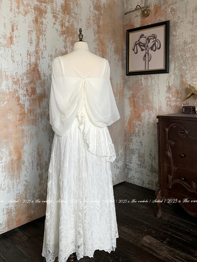 Ivory Garden Bloom Dress with Lace Ruffles