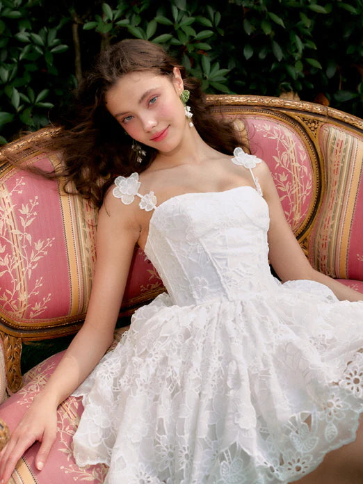 Blossom Lace Garden White Mini Dress