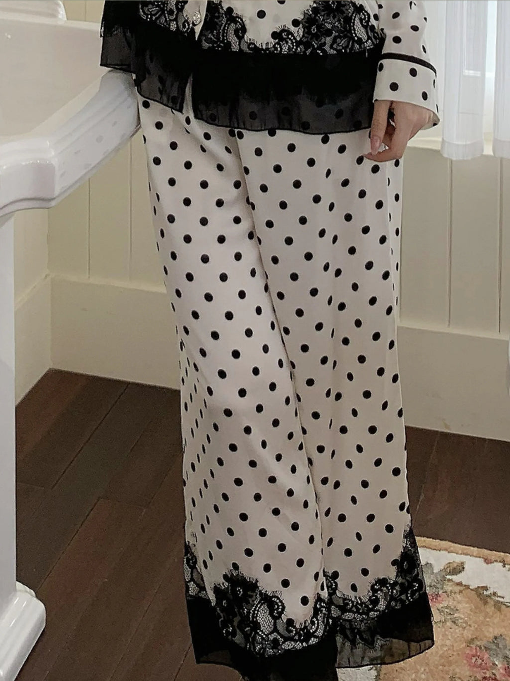 Polka Dot Lace-Trim Pajama Set