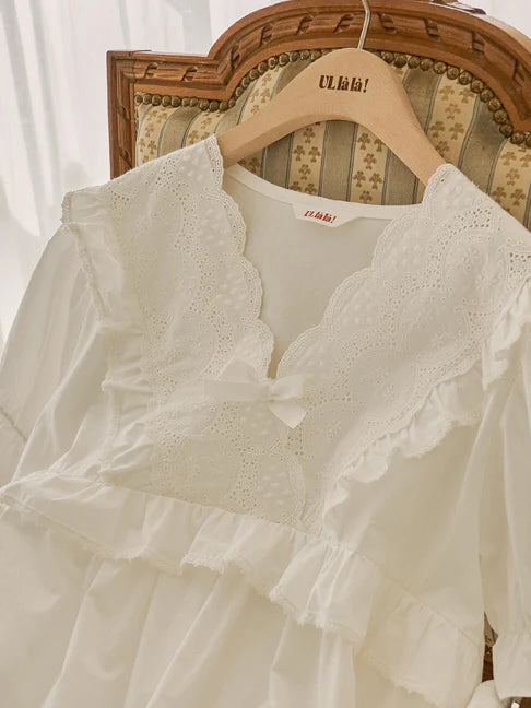 Madely White Cotton Nightwear