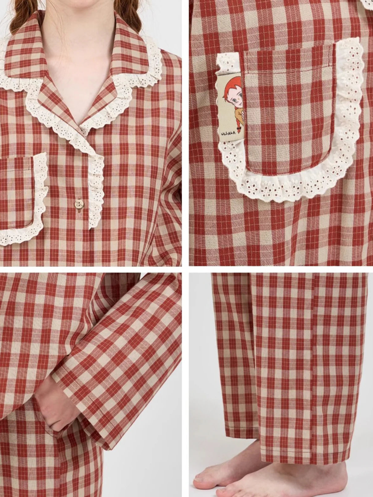 Rustic Checkered Lace Pajama Set