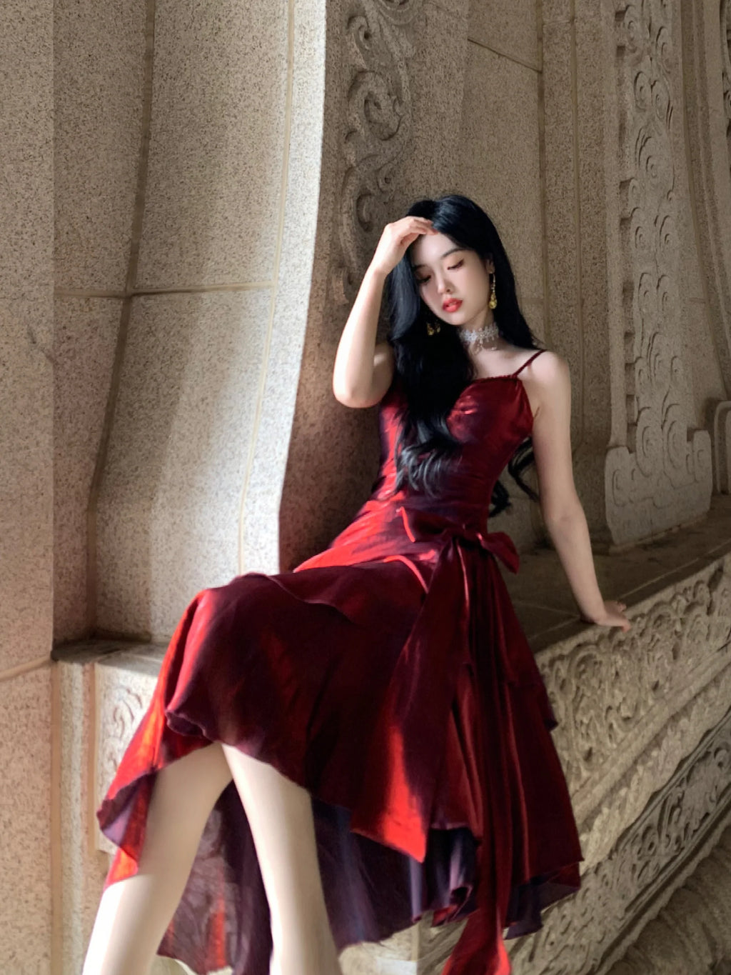 Crimson Elegance Mermaid Bow Dress