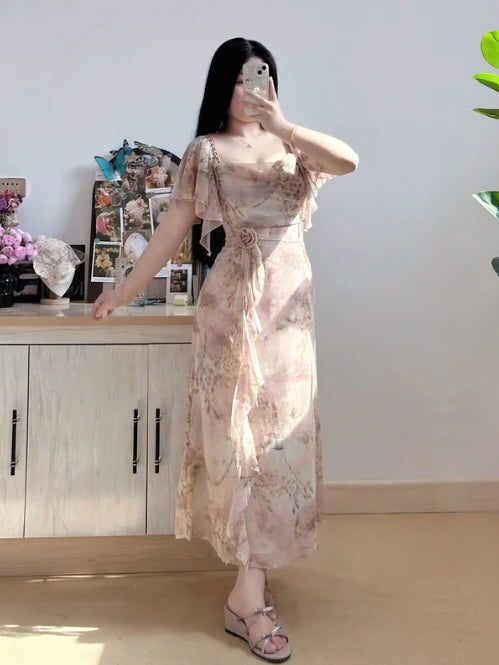 Whispering Petals Chiffon Dress