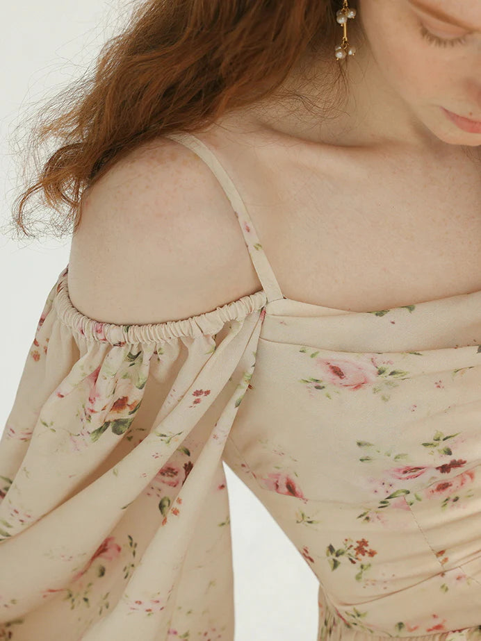 Vintage Rose Garden Off-Shoulder Dress