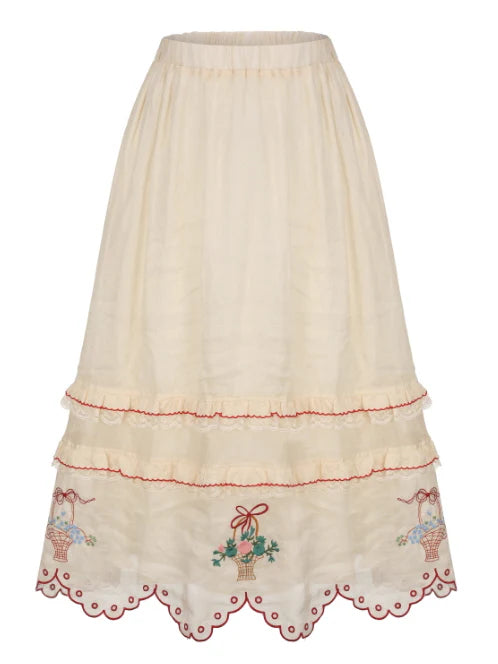 Embroidered Basket Hem Skirt