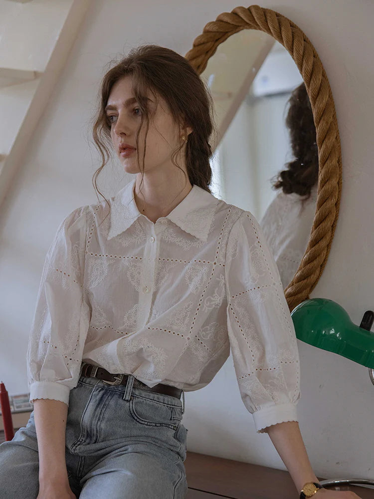 Vintage Embroidered Cotton Blouse