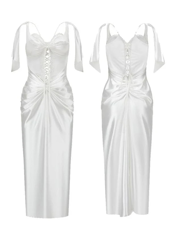 Ivory Lace-Up Satin Corset Dress