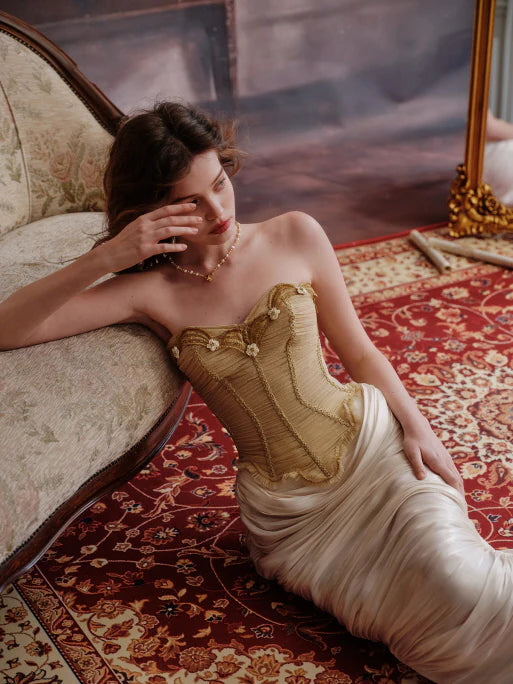 Golden Petal Embroidered Corset