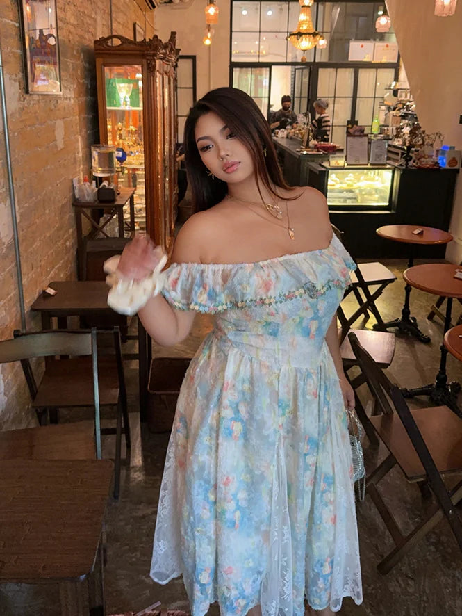Pastel Garden Off-Shoulder Lace Dress