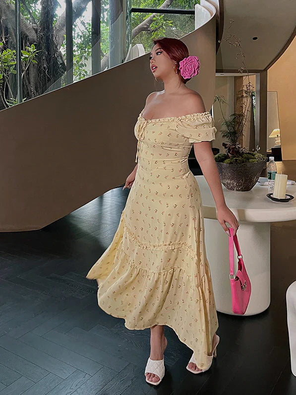 Lemon Blossom Ruffle Midi Dress