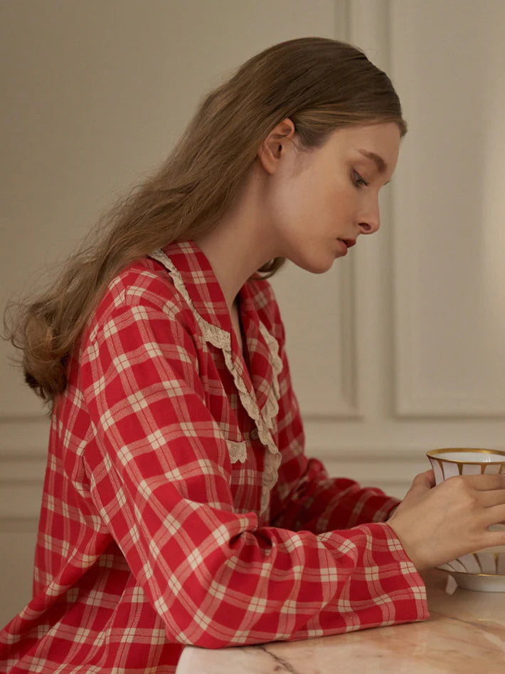 Cherrywood Check Lace Pajama Set