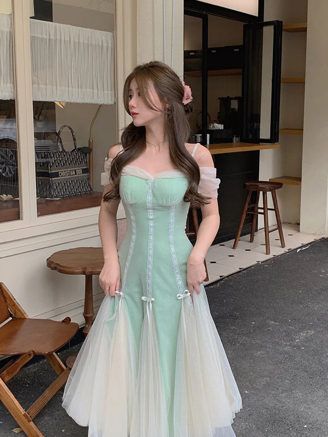 Evelyn's Mint Princess Slit Mesh Dress