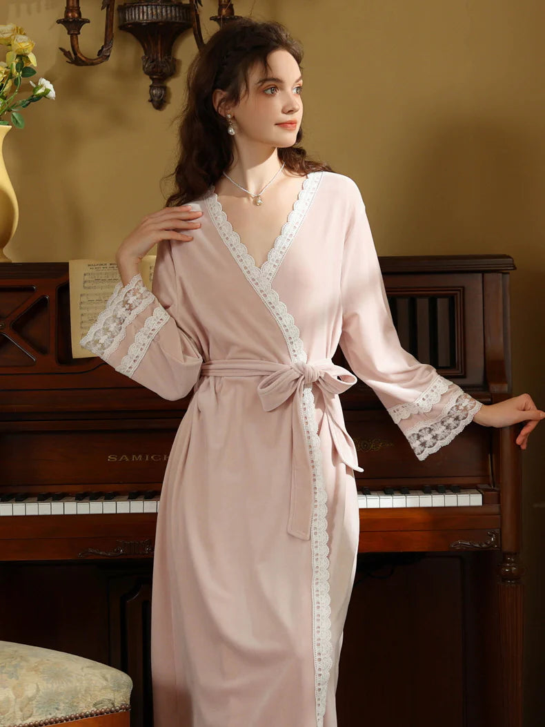 Elegant Lace Trimmed Wrap Robe