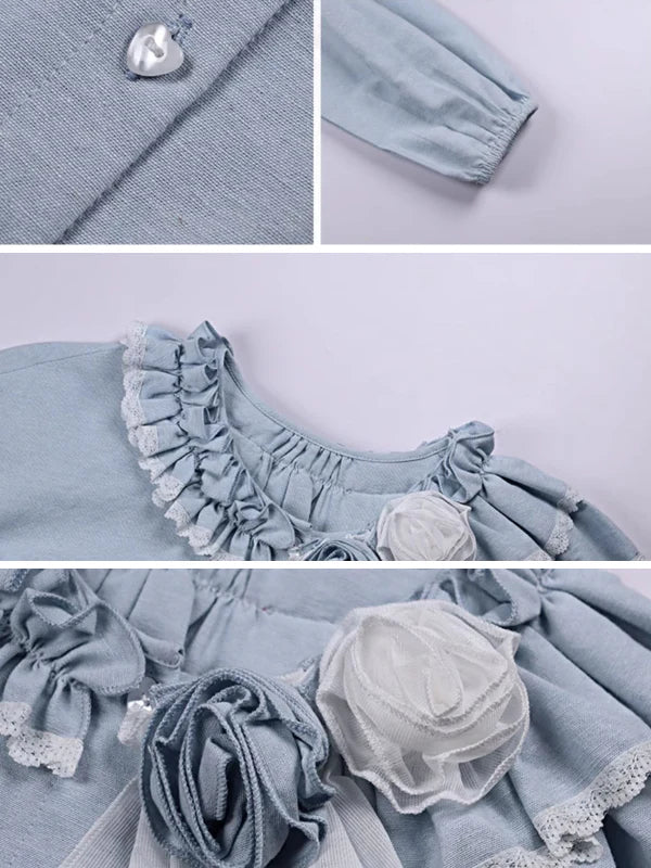 Blue Ruffled Linen-Blend Blouse