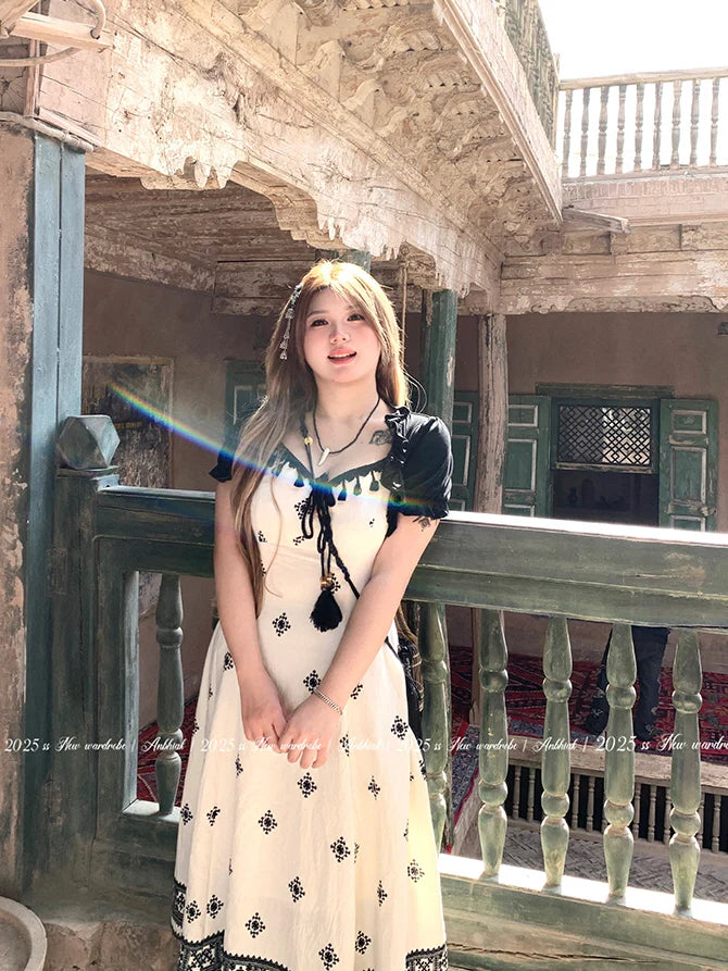 Black Tassel Embroidery Layered Dress