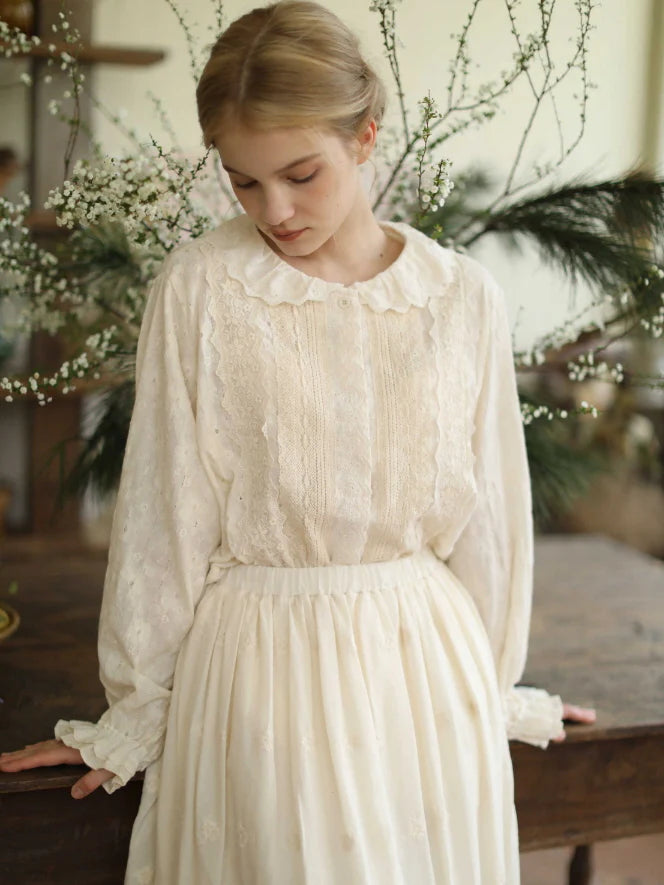 Antique Cream Lace Panel Blouse
