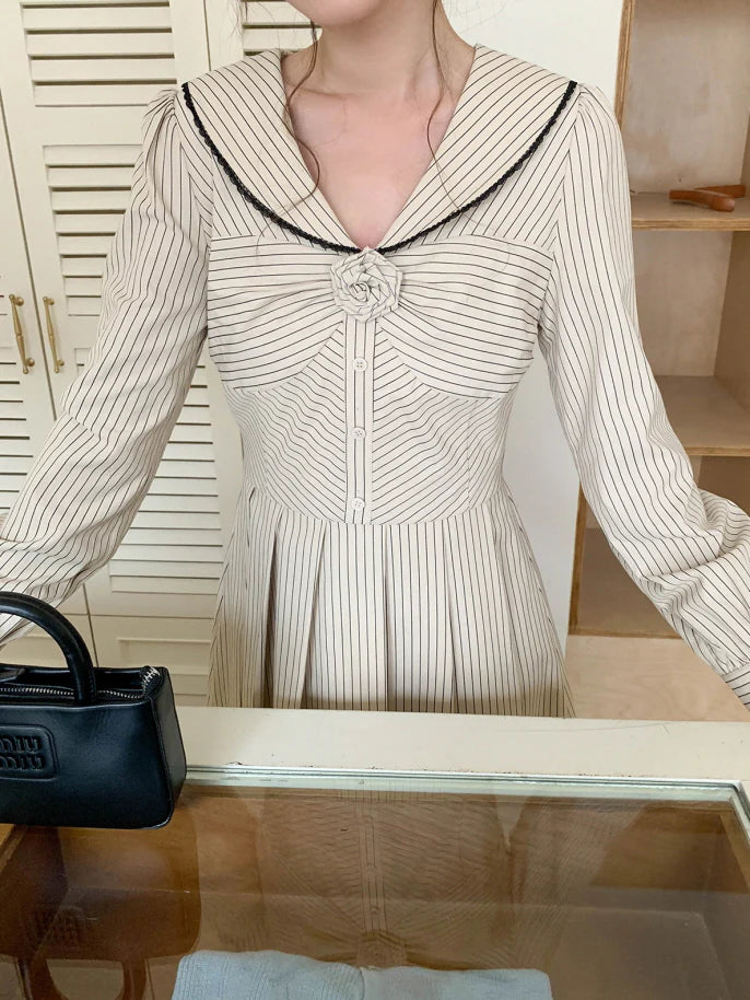 Striped Sailor Collar Dress