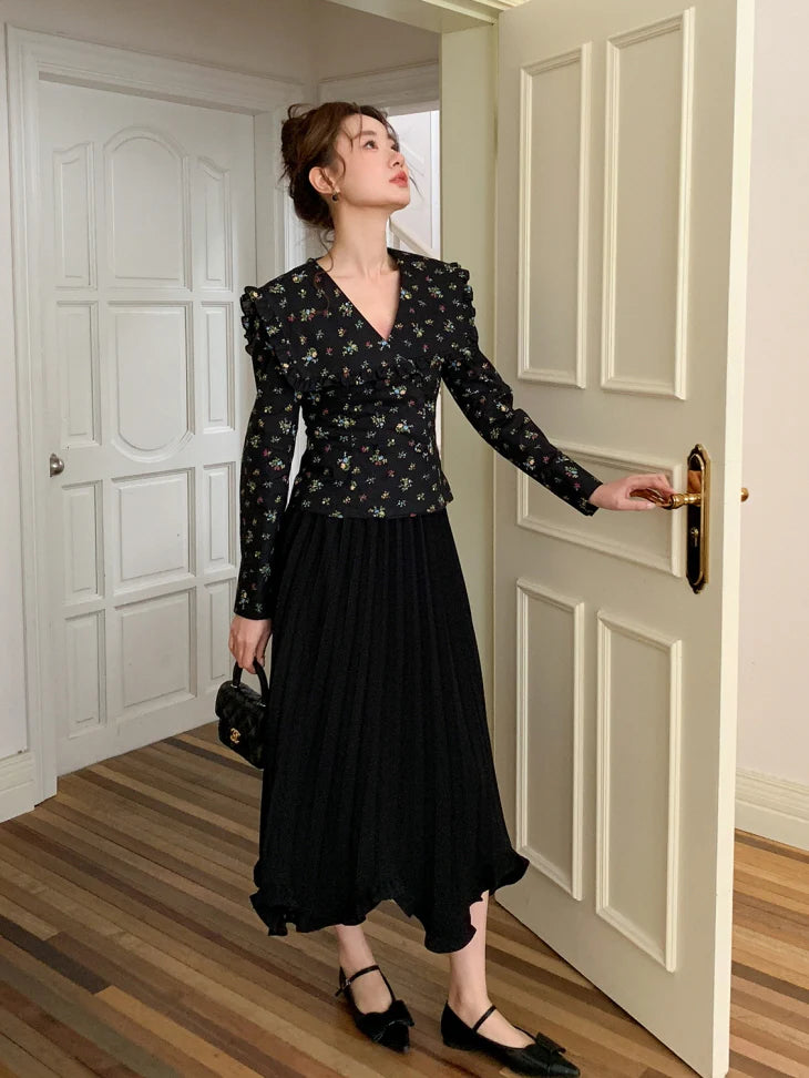 Black Vintage Floral Blouse