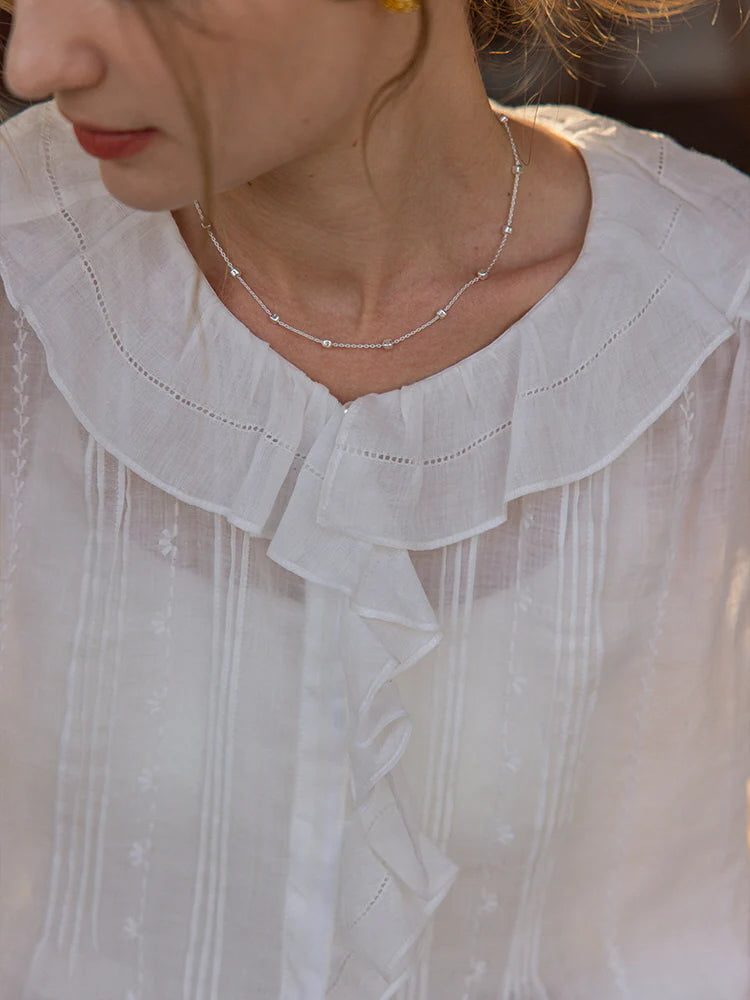 Delicate Ruffle Collar Ramie Blouse