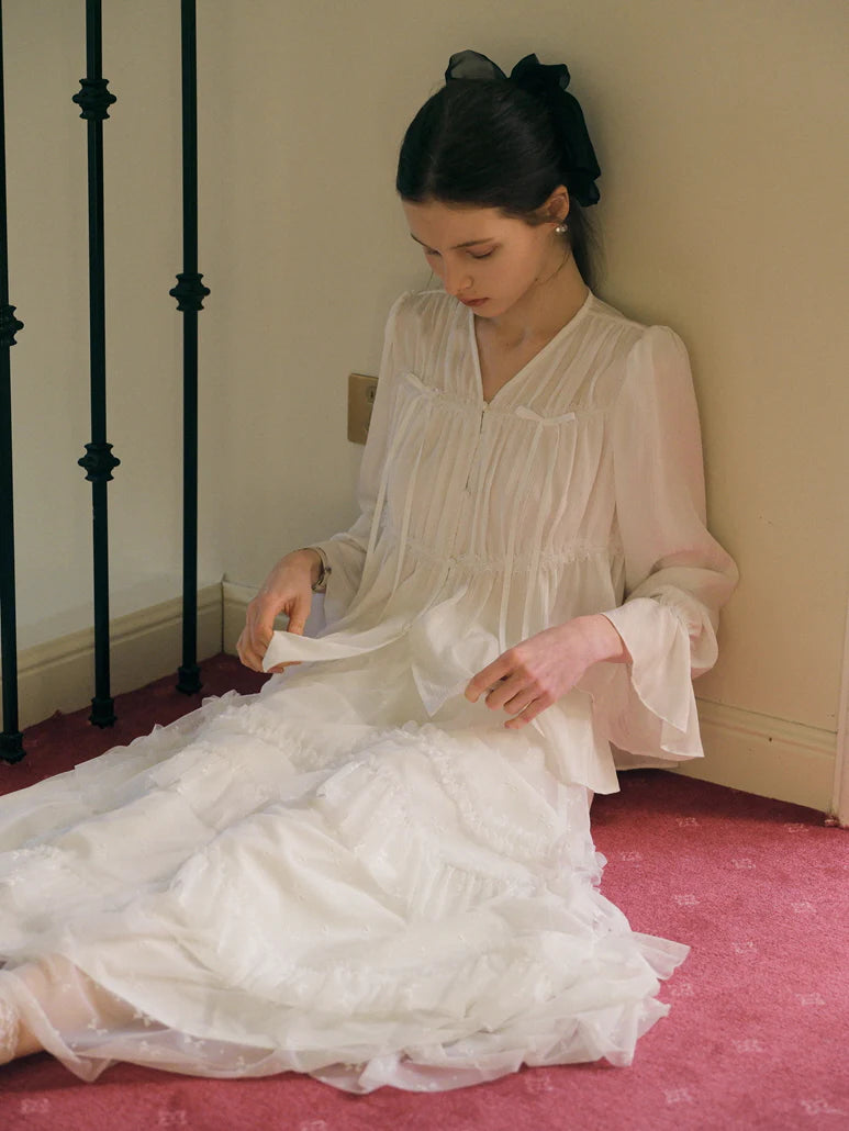 Ethereal White Pleated Chiffon Blouse