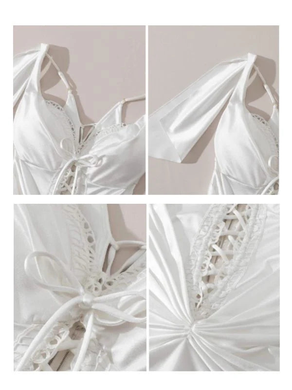 Ivory Lace-Up Satin Corset Dress