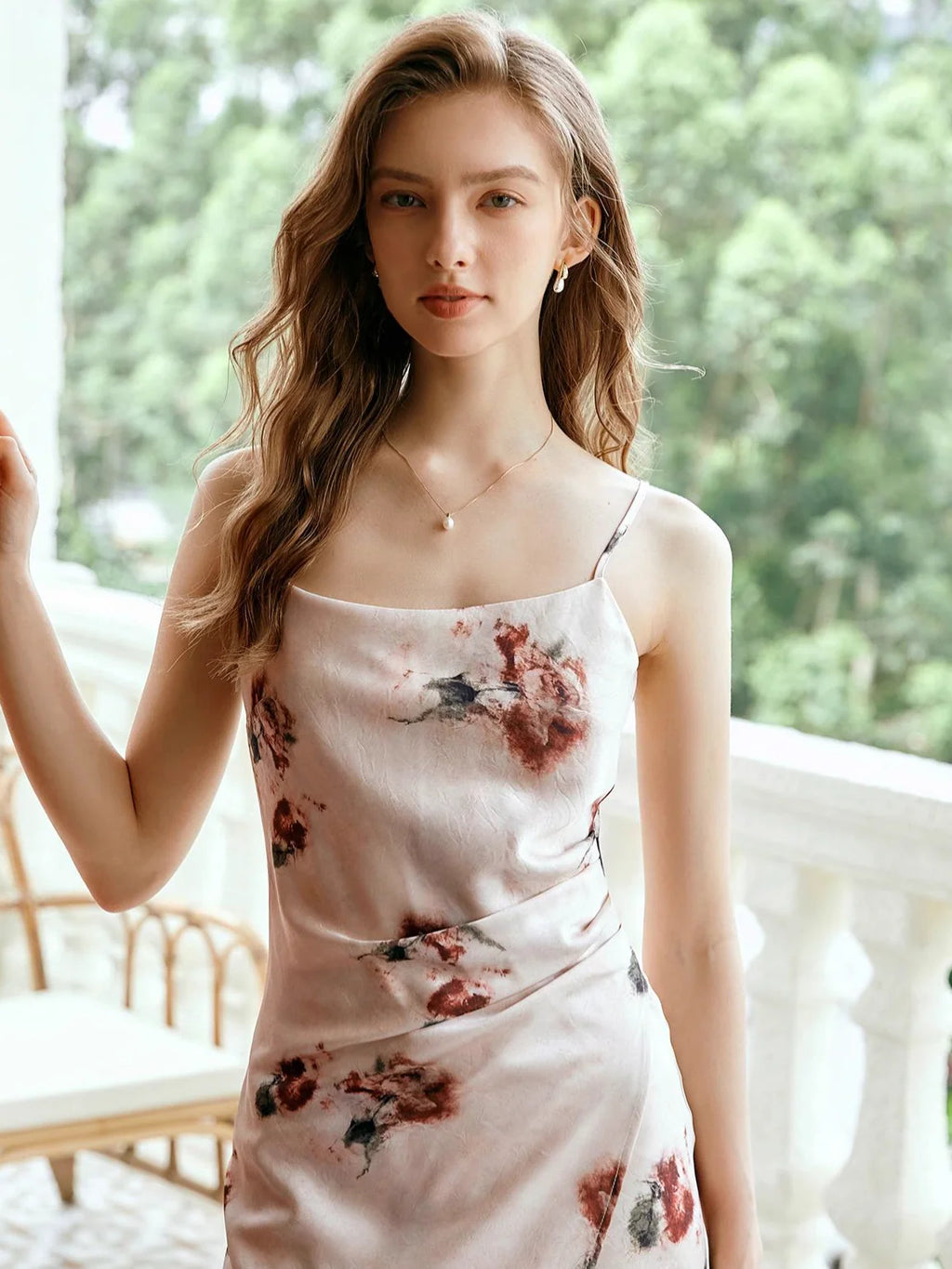 Romantic Floral Draped Slip Dress