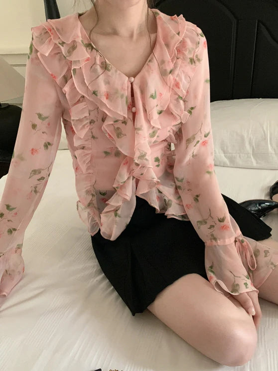 Blush Ruffle Floral Blouse