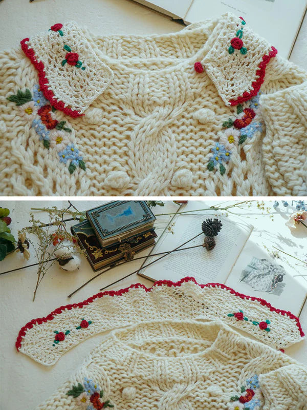 Floral Collared Cozy Knit Sweater