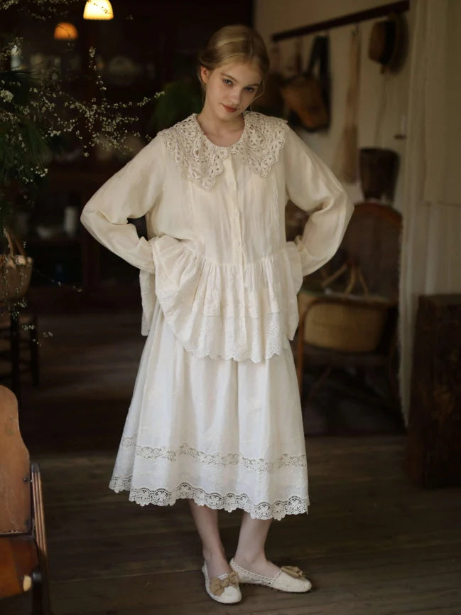 Lace Collar Peplum Blouse