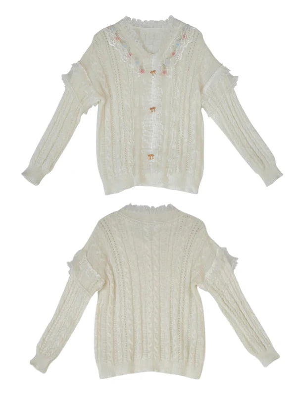 Romantic White Lace-Collared Blouse