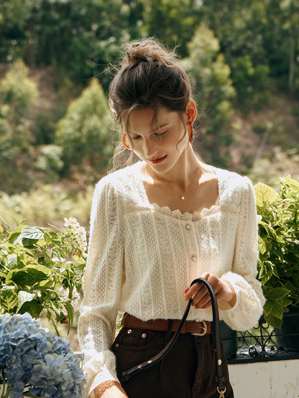 Romantic Pearl Button Knit Blouse