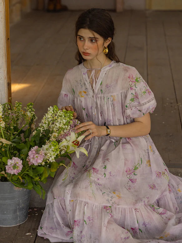 Lavender Meadow Floral Tiered Dress