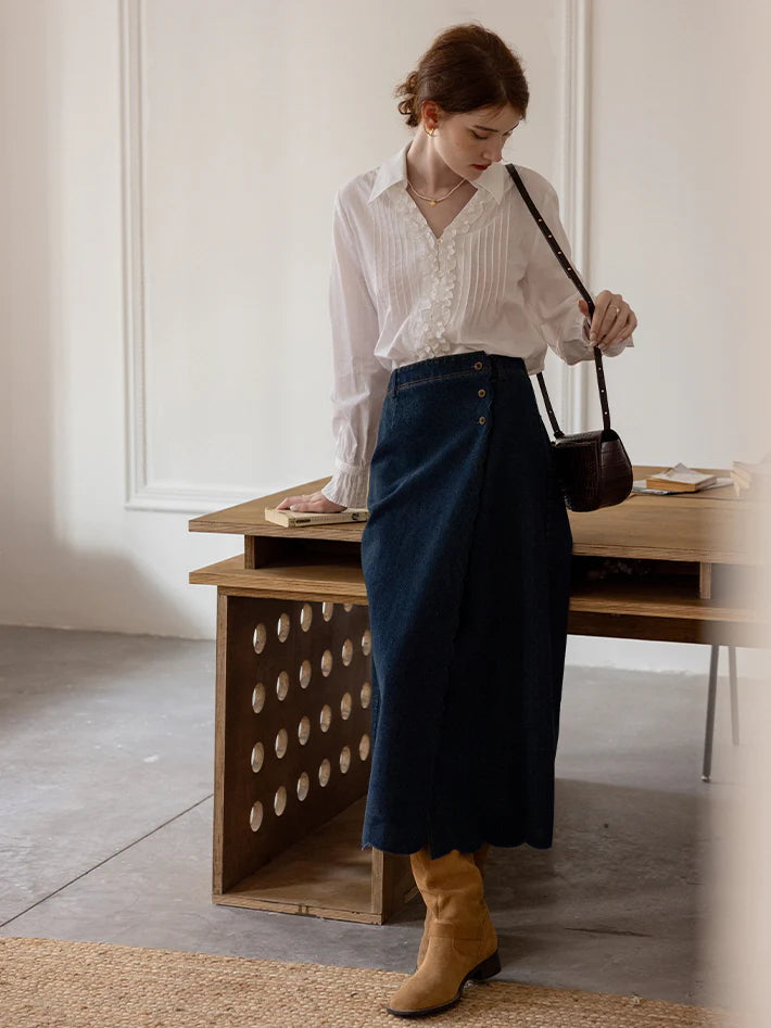 Vintage Charm Ruffled Cotton Blouse