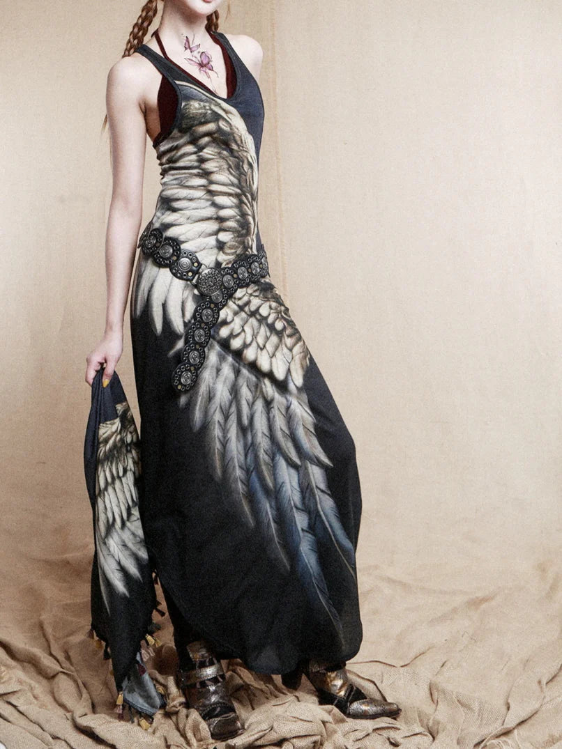 Celestial Wing Print Maxi Dress
