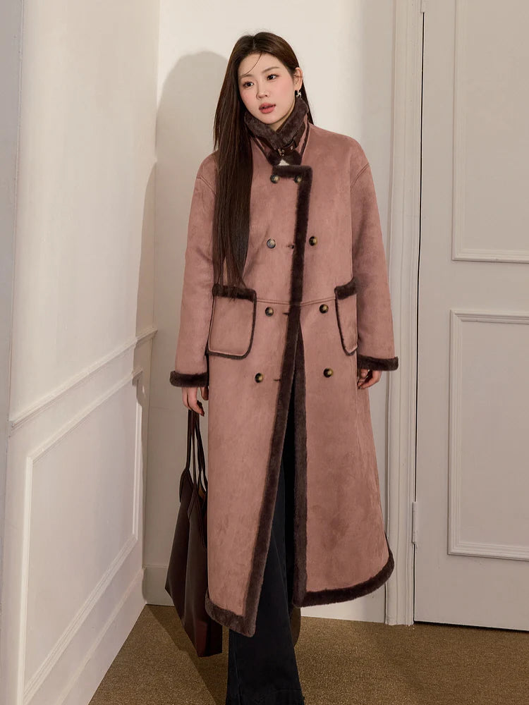 Vintage Rose Faux Fur Long Coat