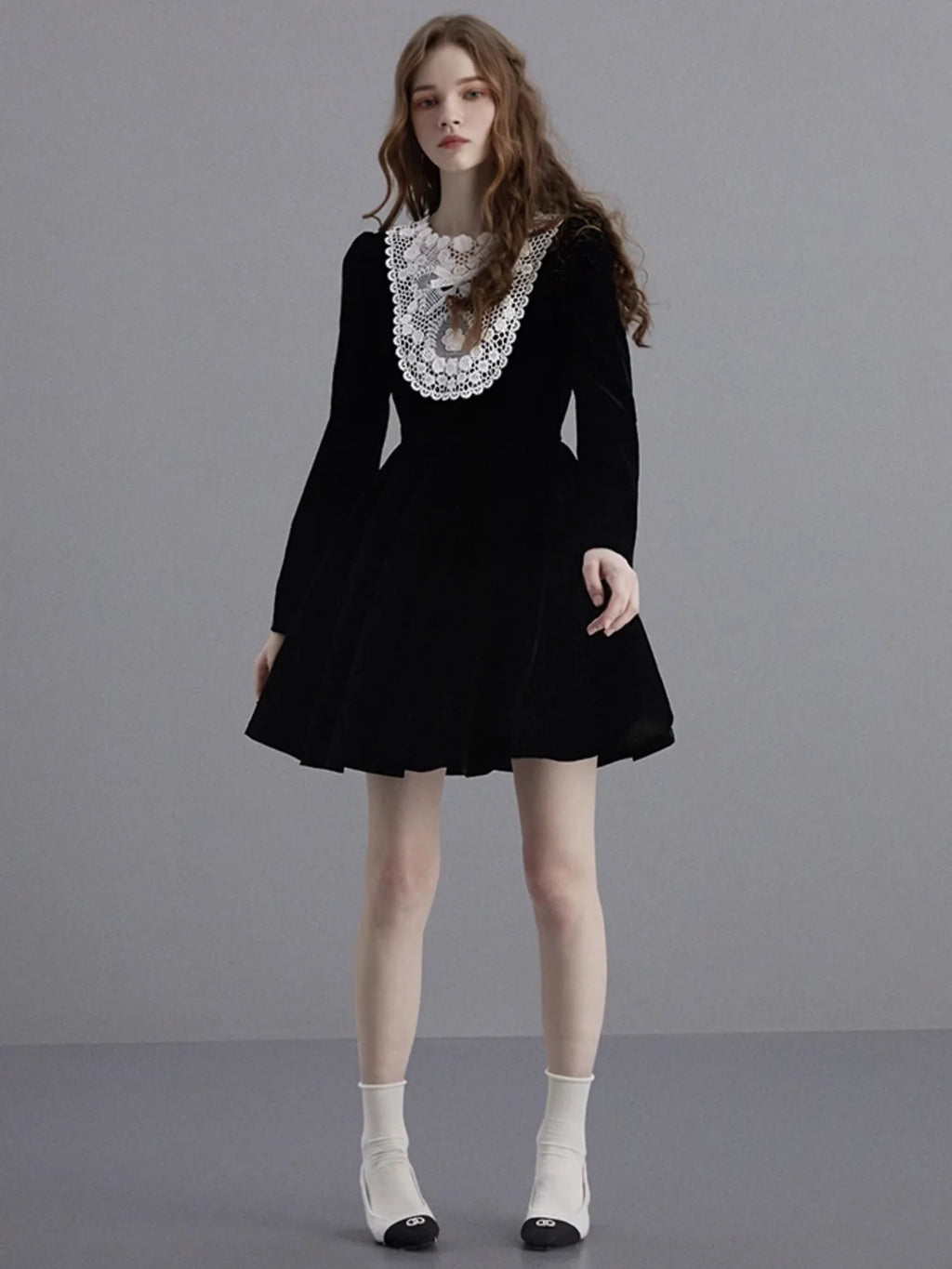 Vintage Velvet Embroidered Lace Dress